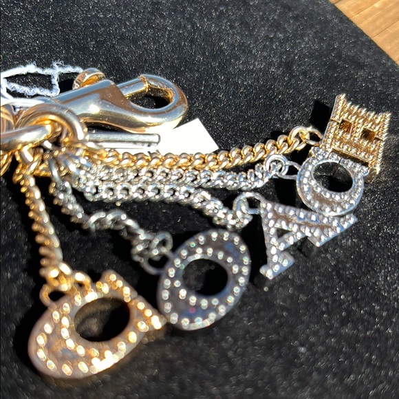 NWT! Rare Coach Silver Gold Gun Metal Black Large Keychain with Rhinestones - Picture 2 of 3